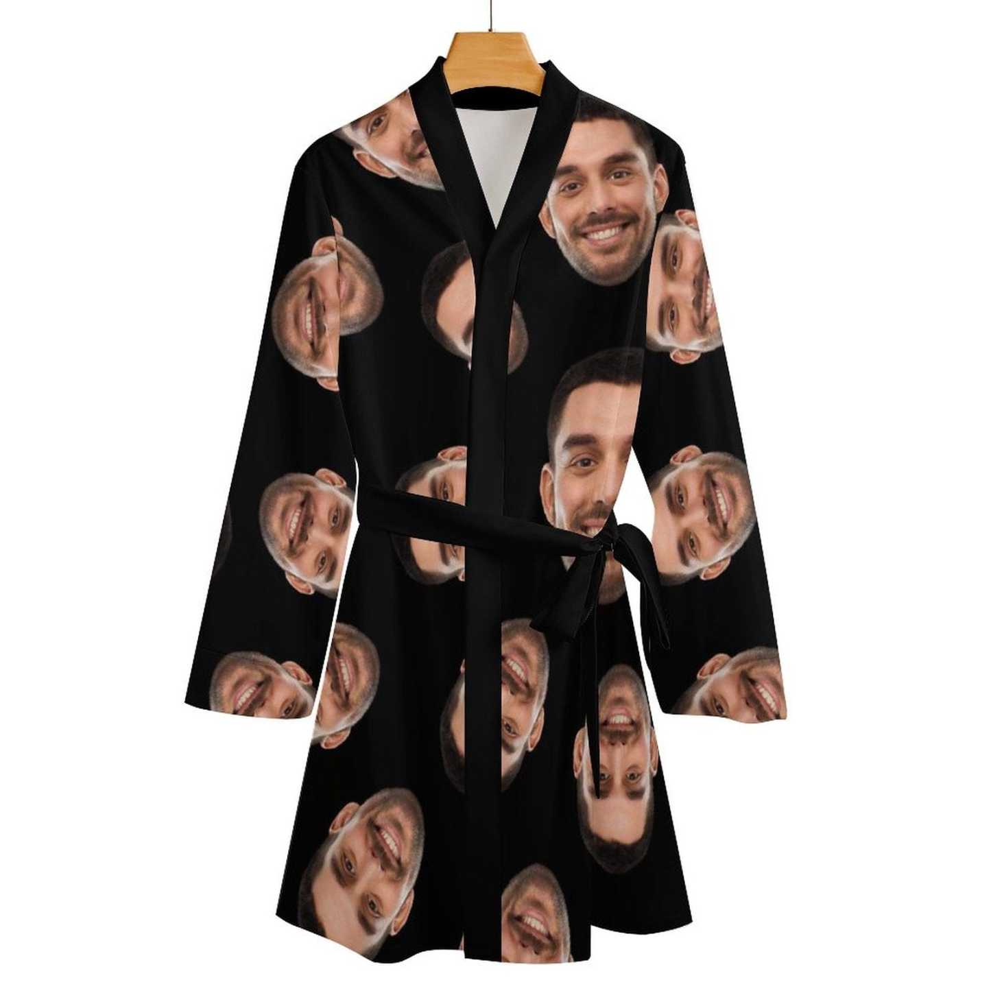 Custom 2 Pcs Face Print Pajamas-Custom Husband's Face Sleepwear Personalized Women's Bath Robe &Women's Nightgown - YesCustom