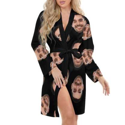 Custom 2 Pcs Face Print Pajamas-Custom Husband's Face Sleepwear Personalized Women's Bath Robe &Women's Nightgown - YesCustom