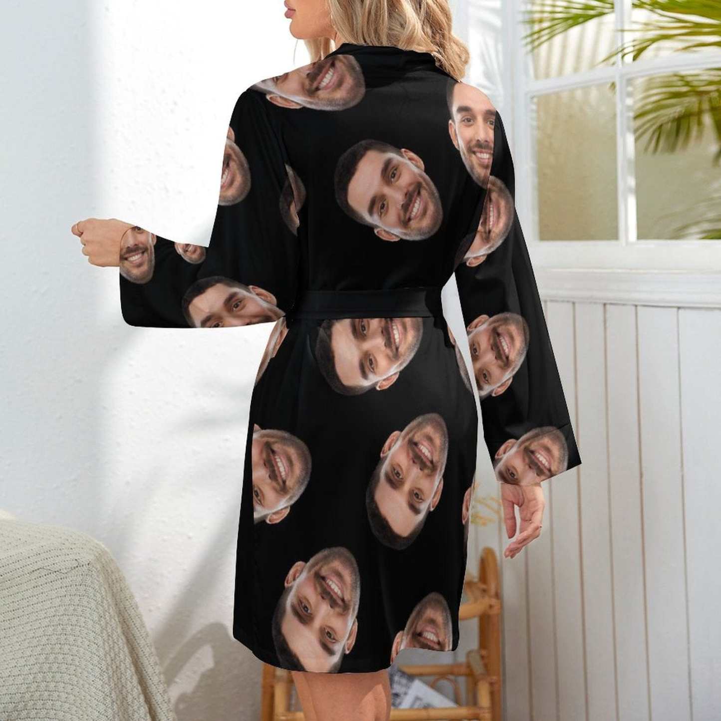 Custom 2 Pcs Face Print Pajamas-Custom Husband's Face Sleepwear Personalized Women's Bath Robe &Women's Nightgown - YesCustom