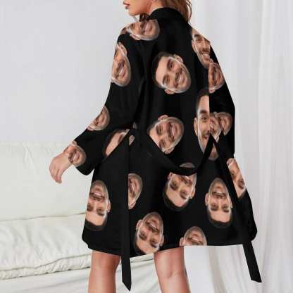 Custom 2 Pcs Face Print Pajamas-Custom Husband's Face Sleepwear Personalized Women's Bath Robe &Women's Nightgown - YesCustom