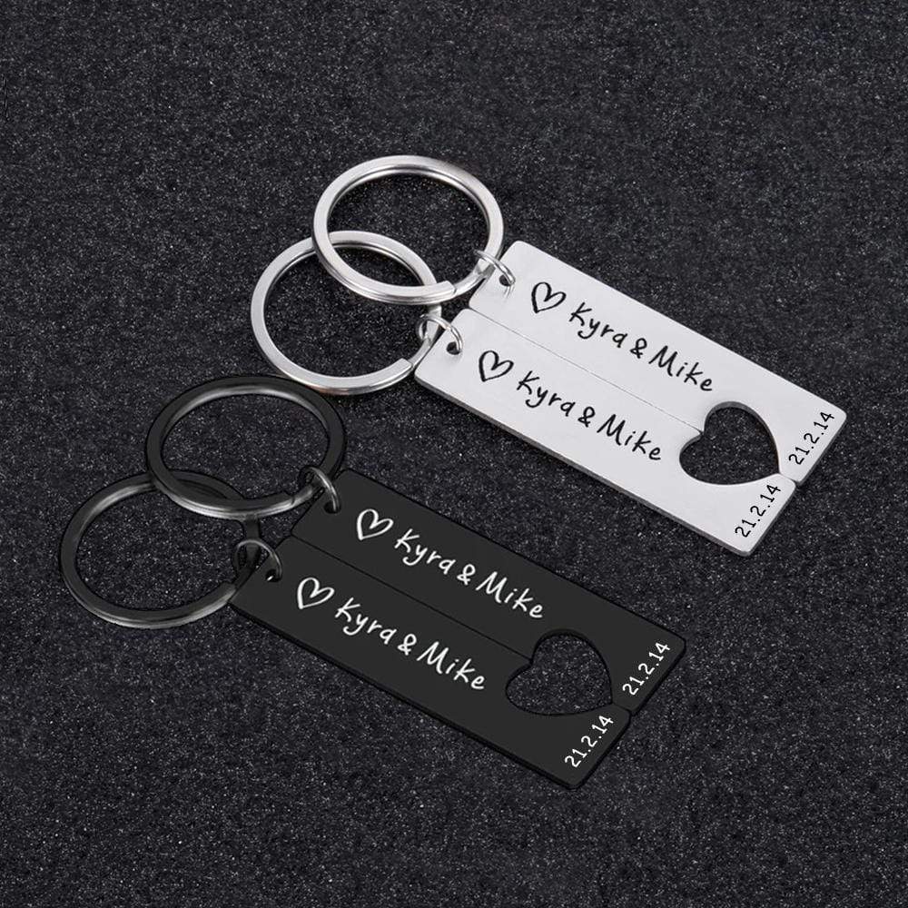 Custom 2PCS Personalized Name&Date Keychain - YesCustom