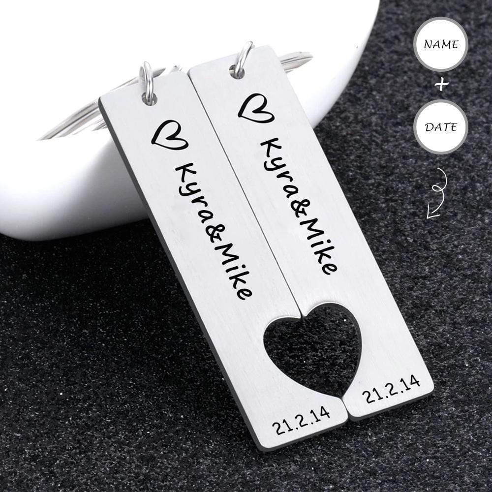 Custom 2PCS Personalized Name&Date Keychain - YesCustom