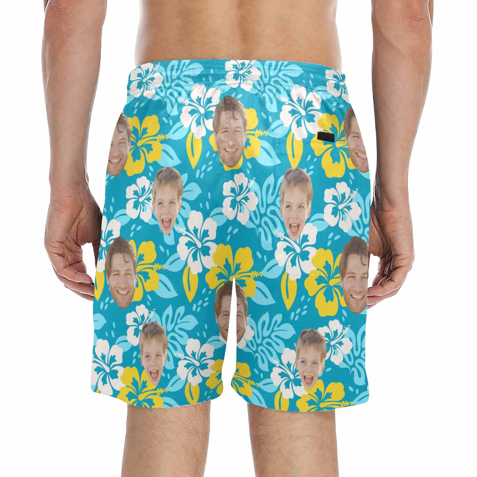 Custom Matching Father Son Swim Trunks Green Beach Shorts | Personalized Photo Print Swimwear | Beach Vacation Gift Set