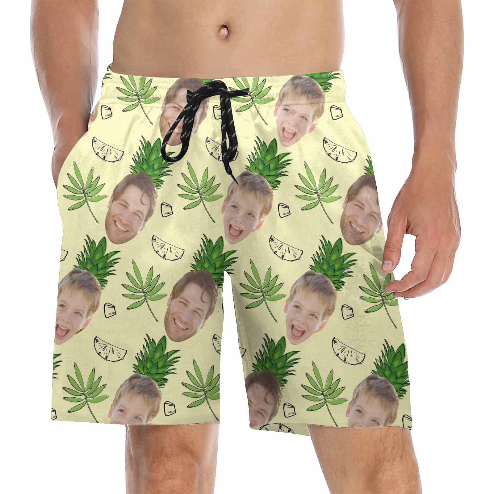 Custom Matching Father Son Swim Trunks Pineapples Beach Shorts | Personalized Photo Print Swimwear | Beach Vacation Gift Set