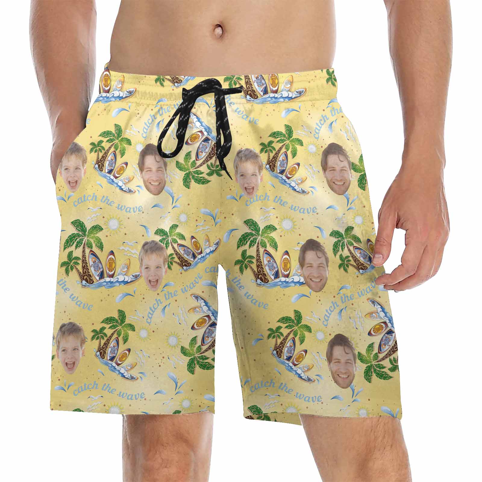 Custom Matching Father Son Swim Trunks Catch The Wave Beach Shorts | Personalized Photo Print Swimwear | Beach Vacation Gift Set