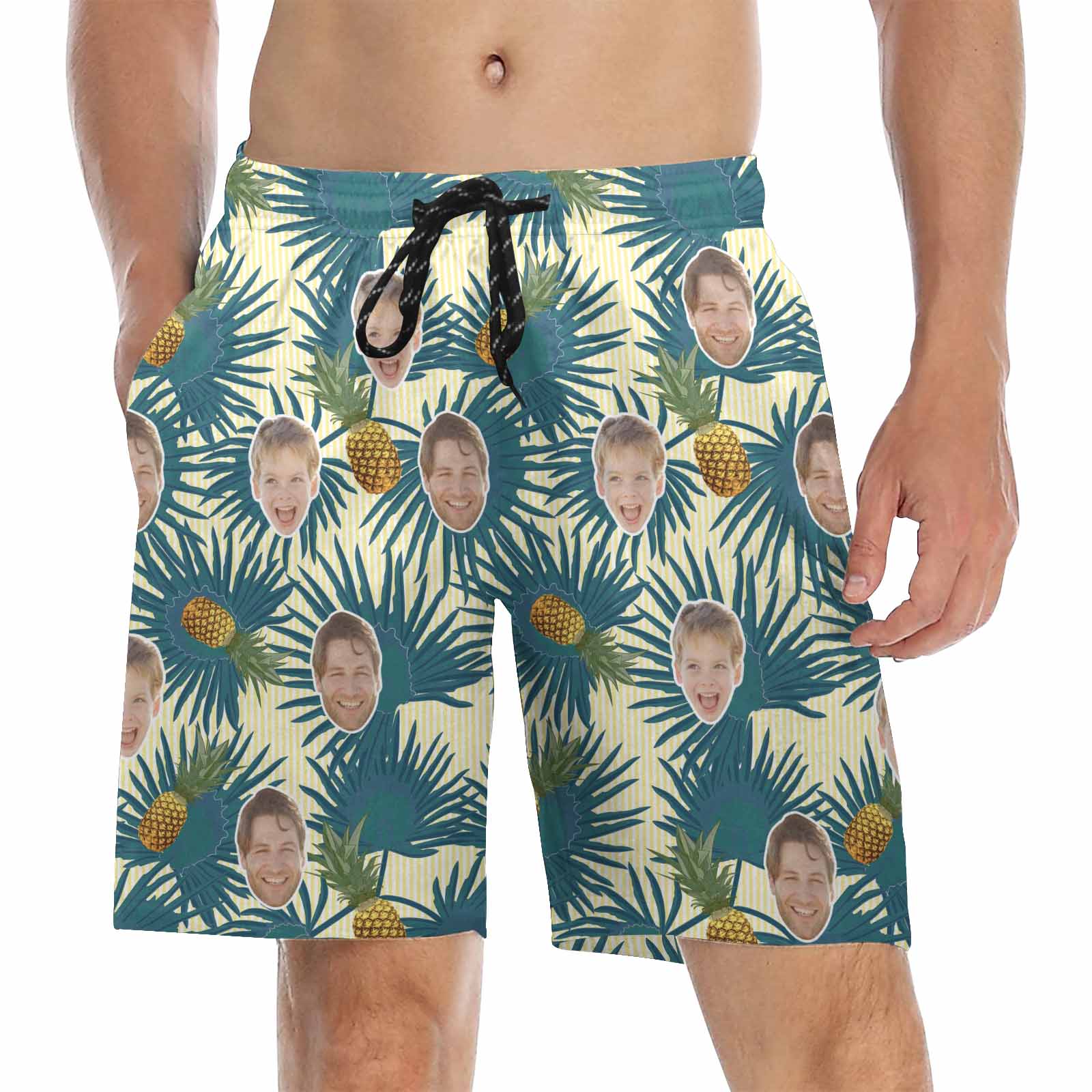 Custom Matching Father Son Swim Trunks Pineapples Beach Shorts | Personalized Photo Print Swimwear | Beach Vacation Gift Set