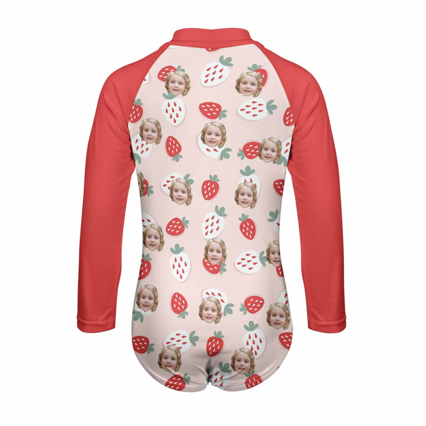 Custom Face Strawberry Girls' Long Sleeve One-Piece Swimsuit