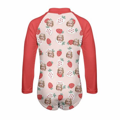Custom Face Strawberry Girls' Long Sleeve One-Piece Swimsuit