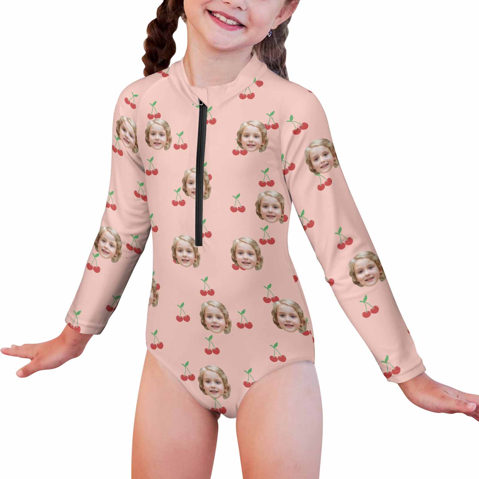 Custom Face XXX Girls' Long Sleeve One-Piece Swimsuit