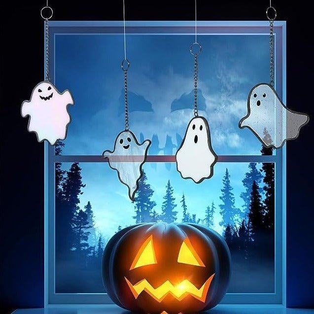Custom 4 Pack-Halloween Stained Glass Window Hangings Halloween Decor - YesCustom