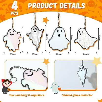 Custom 4 Pack-Halloween Stained Glass Window Hangings Halloween Decor - YesCustom