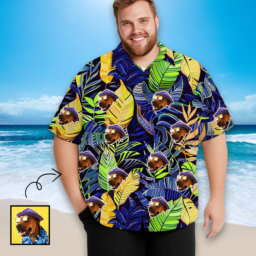 Custom Face Leaf Men's All Over Print Hawaiian Shirt