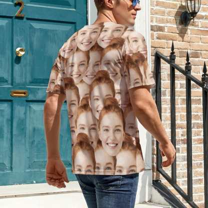 Custom 50% Off-Custom Seamless T Shirt with Face Photo Shirt Men's All Over Print T-shirt for Anniversary Gift - YesCustom
