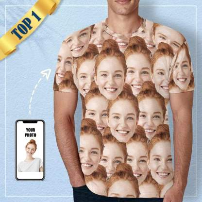 Custom 50% Off-Custom Seamless T Shirt with Face Photo Shirt Men's All Over Print T-shirt for Anniversary Gift - YesCustom