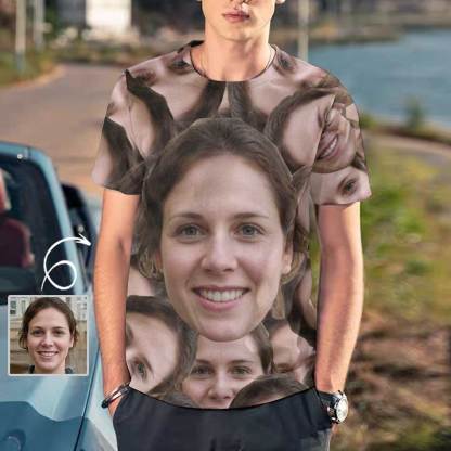 Custom 50% Off-Custom Seamless T Shirt with Face Photo Shirt Men's All Over Print T-shirt for Anniversary Gift - YesCustom