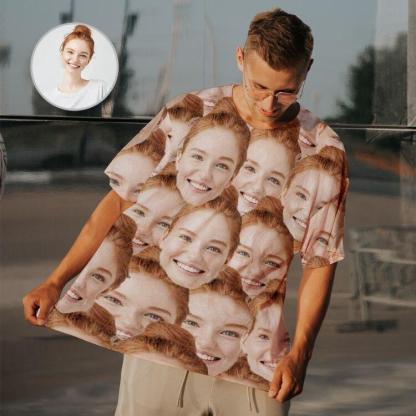 Custom 50% Off-Custom Seamless T Shirt with Face Photo Shirt Men's All Over Print T-shirt for Anniversary Gift - YesCustom