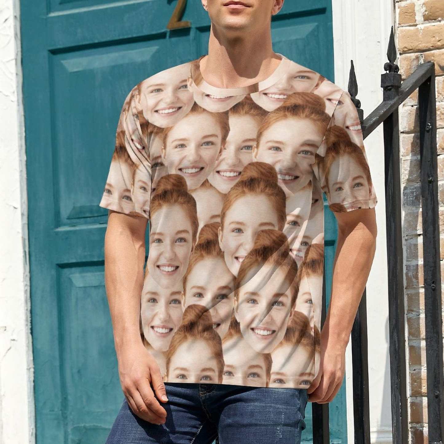 Custom 50% Off-Custom Seamless T Shirt with Face Photo Shirt Men's All Over Print T-shirt for Anniversary Gift - YesCustom