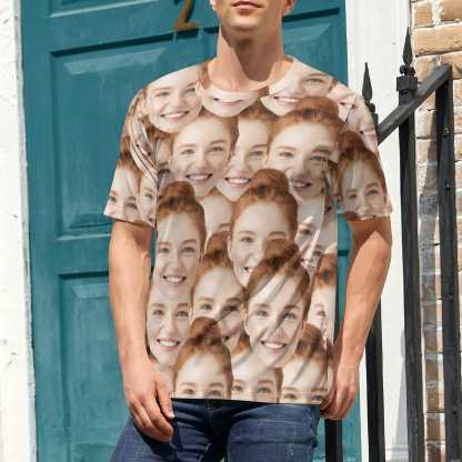 Custom 50% Off-Custom Seamless T Shirt with Face Photo Shirt Men's All Over Print T-shirt for Anniversary Gift - YesCustom
