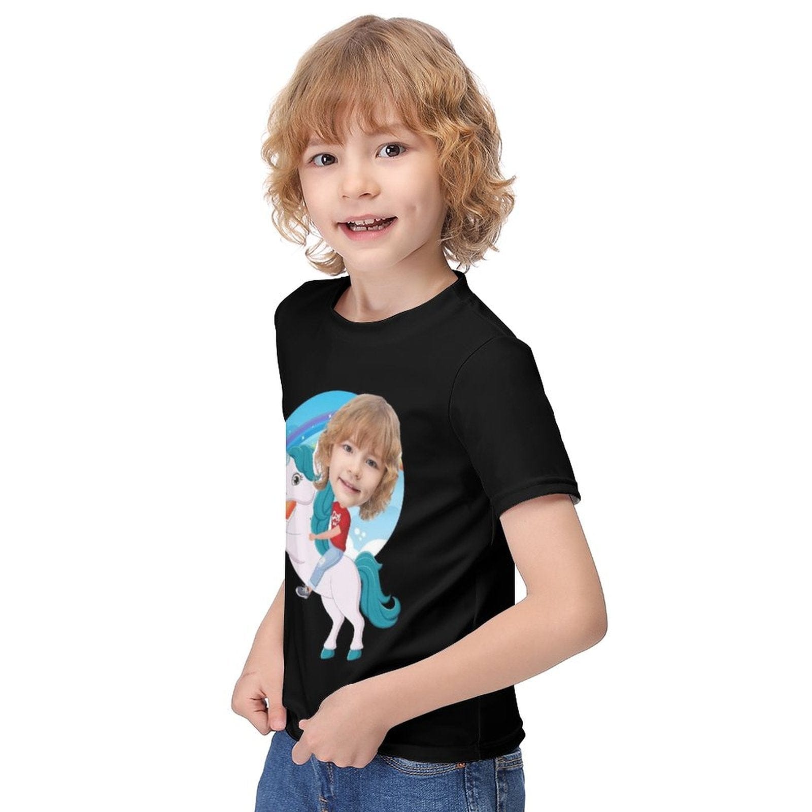 Custom #6-12Y Custom Face Riding a Unicorn Cute Kid's T-shirt For Boy Girl - YesCustom