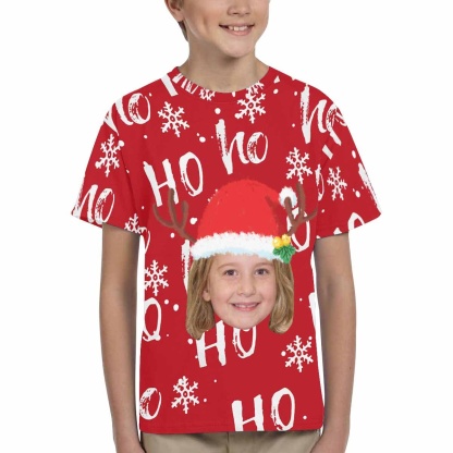 Custom #6-15Y Custom Face Christmas Ho Red Kid's All Over Print T-shirt - YesCustom