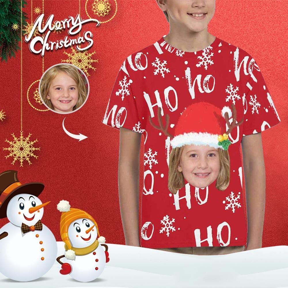 Custom #6-15Y Custom Face Christmas Ho Red Kid's All Over Print T-shirt - YesCustom