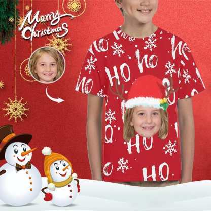 Custom #6-15Y Custom Face Christmas Ho Red Kid's All Over Print T-shirt - YesCustom