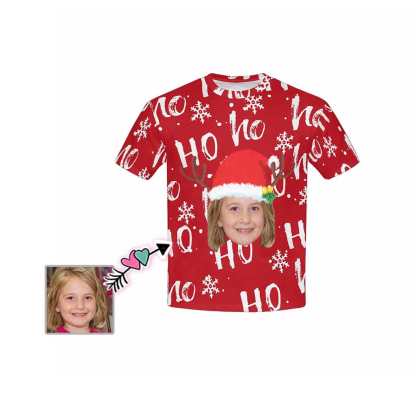 Custom #6-15Y Custom Face Christmas Ho Red Kid's All Over Print T-shirt - YesCustom