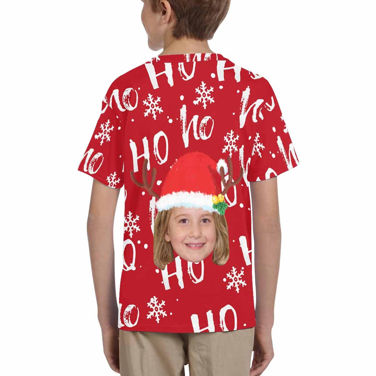 Custom #6-15Y Custom Face Christmas Ho Red Kid's All Over Print T-shirt - YesCustom