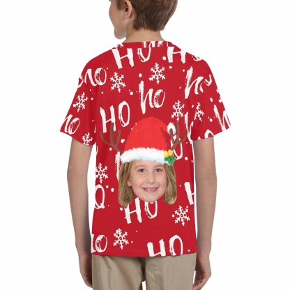 Custom #6-15Y Custom Face Christmas Ho Red Kid's All Over Print T-shirt - YesCustom
