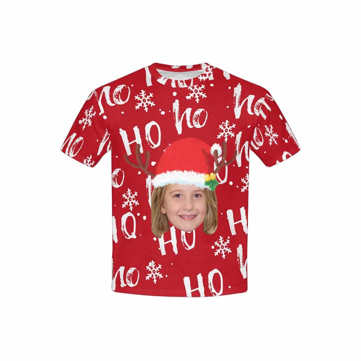 Custom #6-15Y Custom Face Christmas Ho Red Kid's All Over Print T-shirt - YesCustom