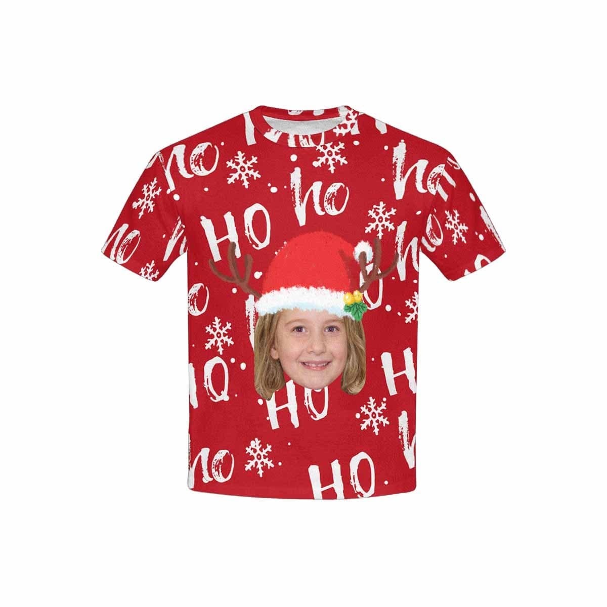 Custom #6-15Y Custom Face Christmas Ho Red Kid's All Over Print T-shirt - YesCustom
