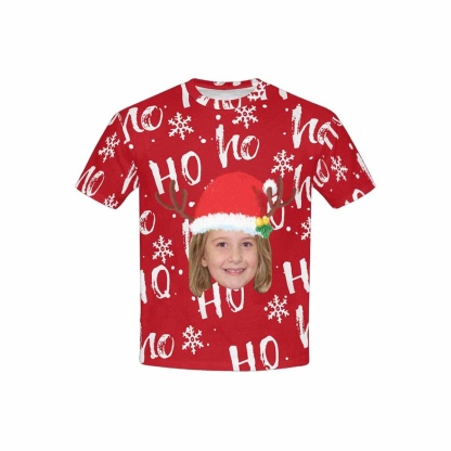 Custom #6-15Y Custom Face Christmas Ho Red Kid's All Over Print T-shirt - YesCustom
