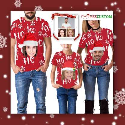 Custom #6-15Y Custom Face Christmas Ho Red Kid's All Over Print T-shirt - YesCustom