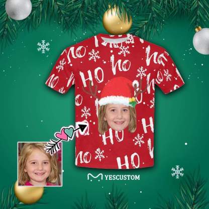 Custom #6-15Y Custom Face Christmas Ho Red Kid's All Over Print T-shirt - YesCustom