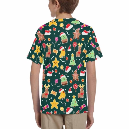 Custom #6-15Y Custom Face Christmas Santa Hat Kid's All Over Print T-shirt - YesCustom
