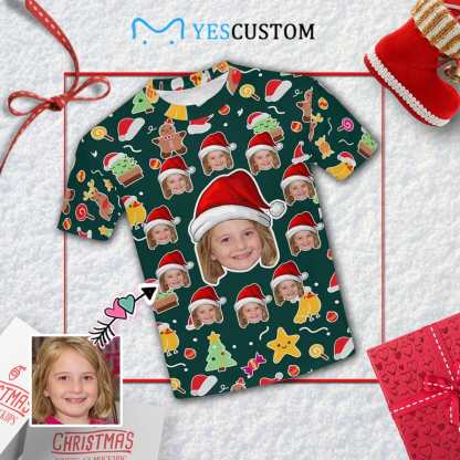 Custom #6-15Y Custom Face Christmas Santa Hat Kid's All Over Print T-shirt - YesCustom