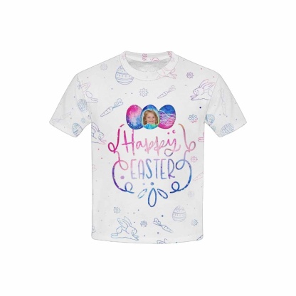 Custom #6-15Y Custom Face Colorful Easter Kid's All Over Print T-shirt - YesCustom
