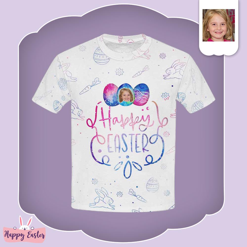 Custom #6-15Y Custom Face Colorful Easter Kid's All Over Print T-shirt - YesCustom