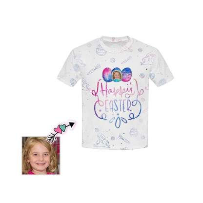 Custom #6-15Y Custom Face Colorful Easter Kid's All Over Print T-shirt - YesCustom