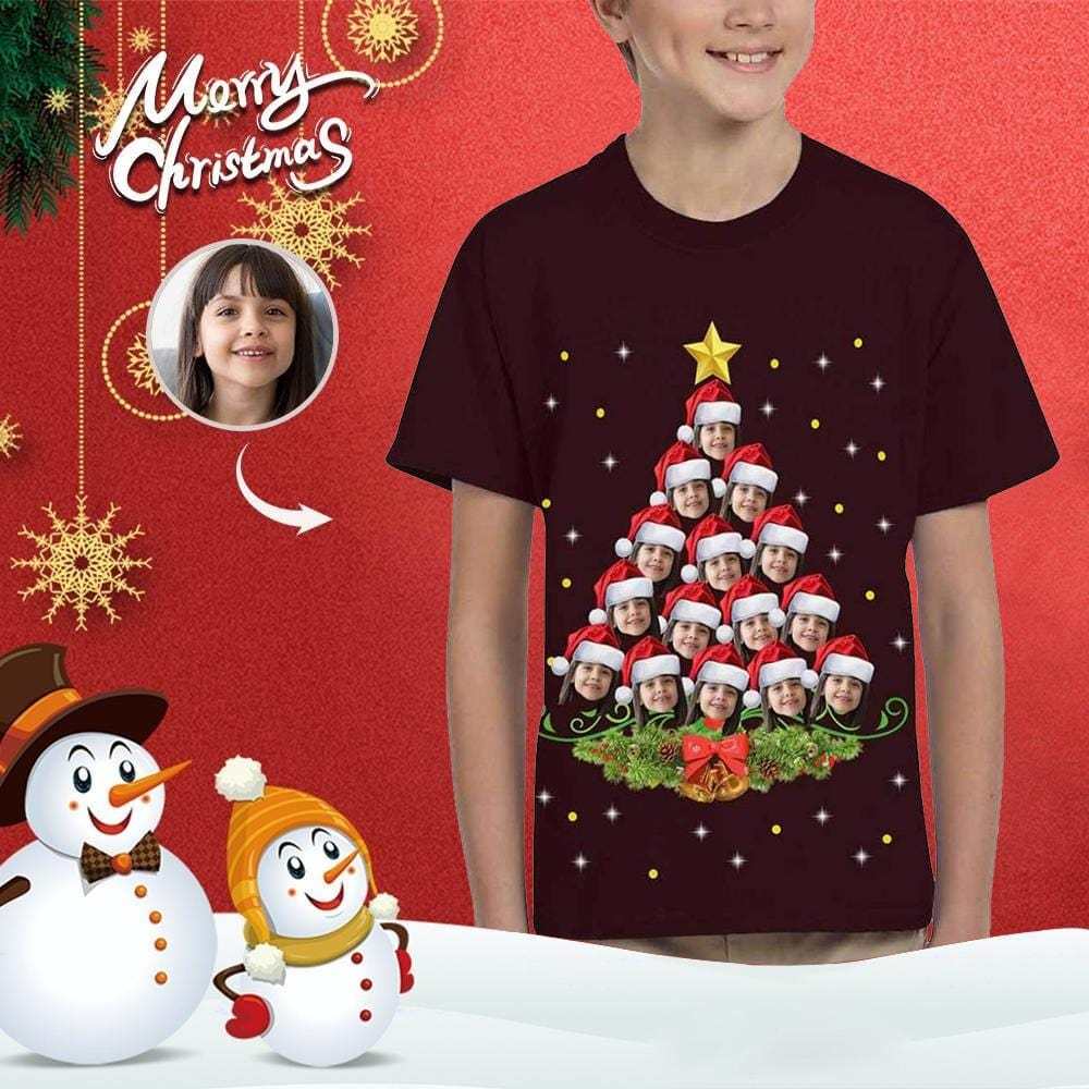Custom #6-15Y Custom Face Cute Christmas Tree Kid's All Over Print T-shirt - YesCustom