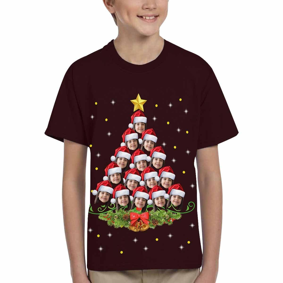 Custom #6-15Y Custom Face Cute Christmas Tree Kid's All Over Print T-shirt - YesCustom