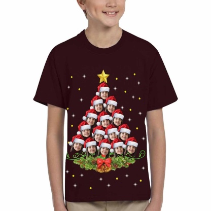 Custom #6-15Y Custom Face Cute Christmas Tree Kid's All Over Print T-shirt - YesCustom