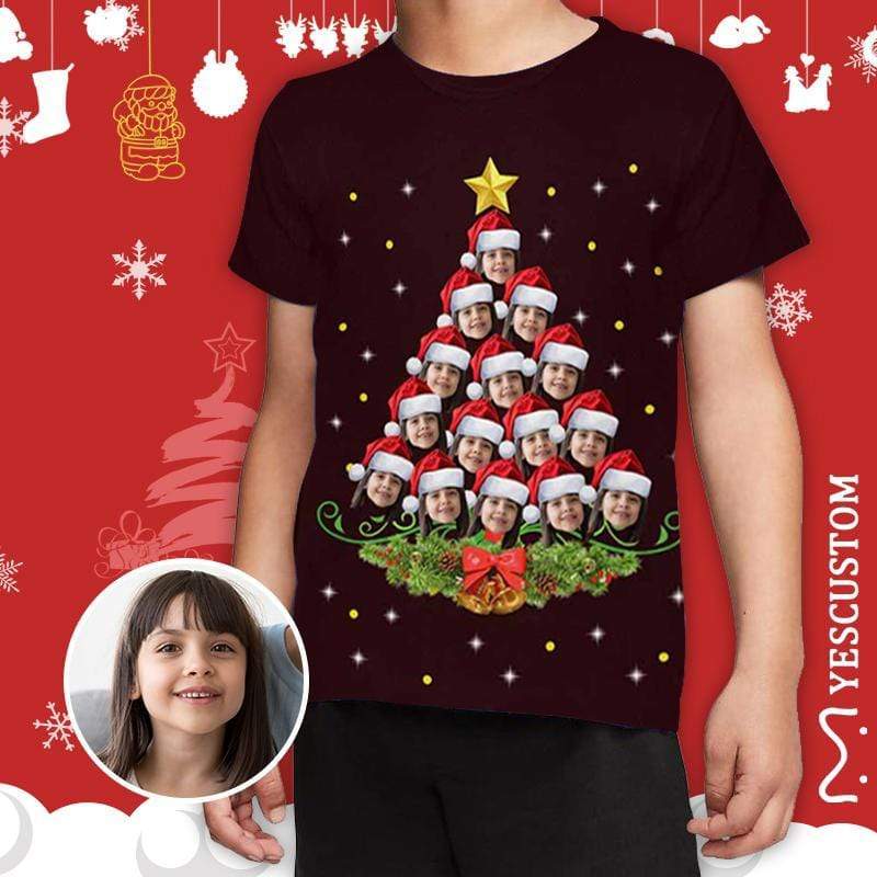 Custom #6-15Y Custom Face Cute Christmas Tree Kid's All Over Print T-shirt - YesCustom