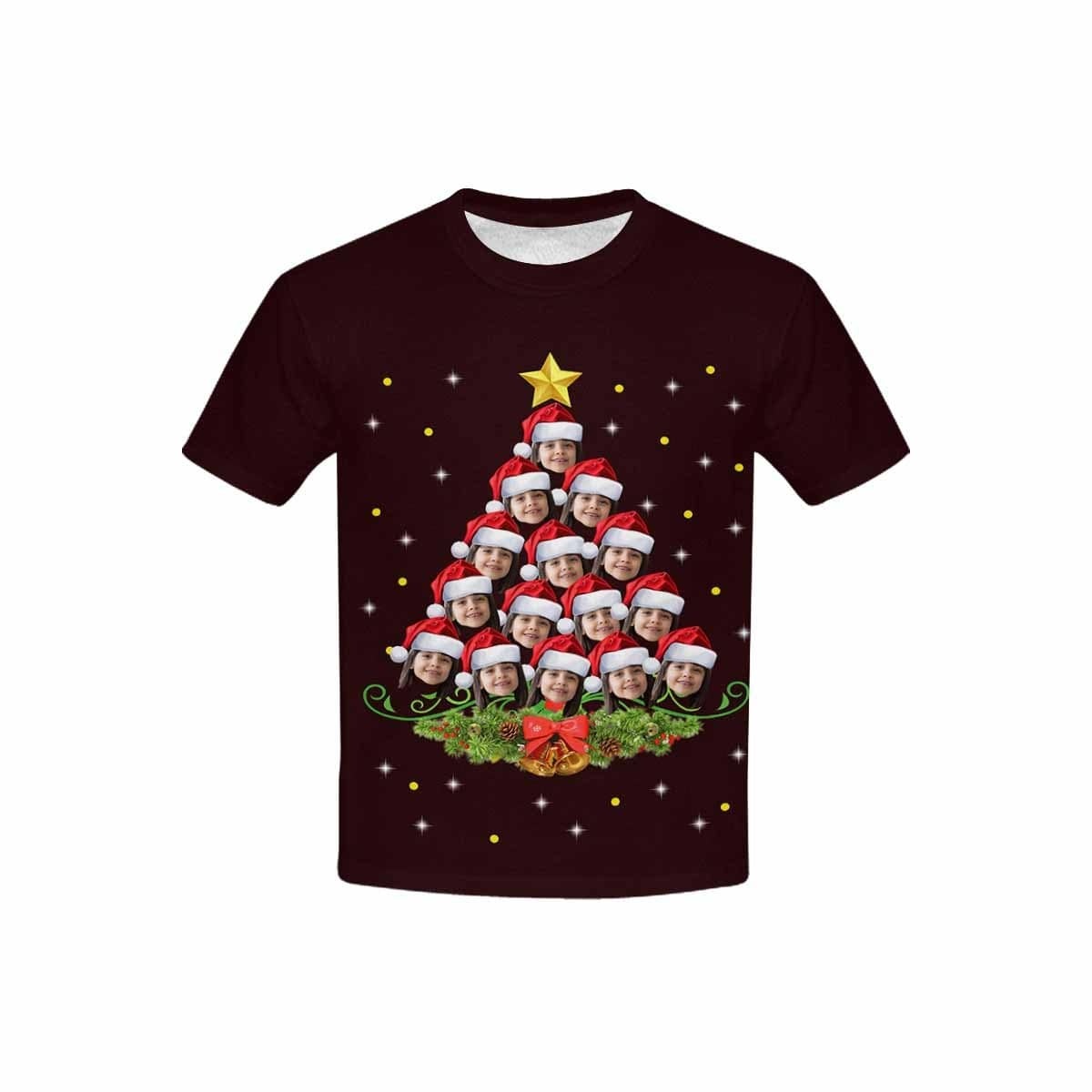 Custom #6-15Y Custom Face Cute Christmas Tree Kid's All Over Print T-shirt - YesCustom