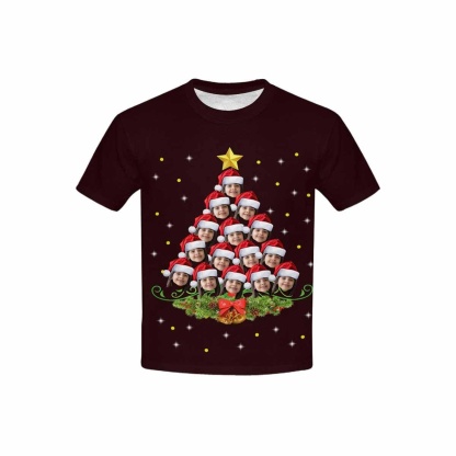 Custom #6-15Y Custom Face Cute Christmas Tree Kid's All Over Print T-shirt - YesCustom