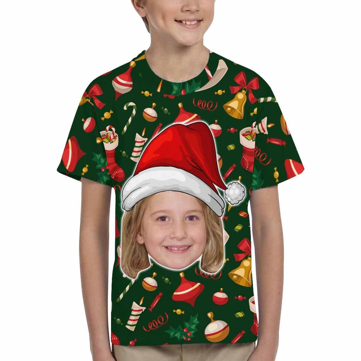 Custom #6-15Y Custom Face Cute Jingle Bells Kid's All Over Print T-shirt - YesCustom