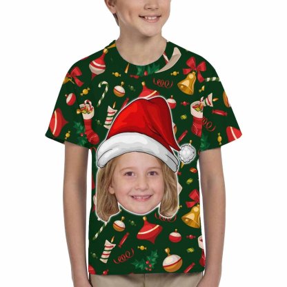 Custom #6-15Y Custom Face Cute Jingle Bells Kid's All Over Print T-shirt - YesCustom