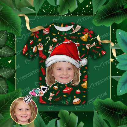 Custom #6-15Y Custom Face Cute Jingle Bells Kid's All Over Print T-shirt - YesCustom
