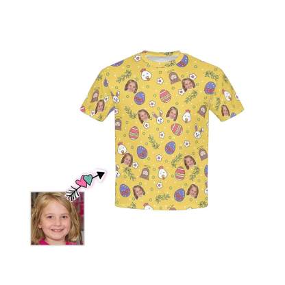Custom #6-15Y Custom Face Easter Day Yellow Kid's All Over Print T-shirt - YesCustom
