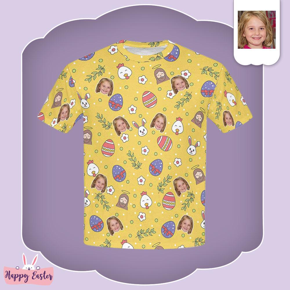 Custom #6-15Y Custom Face Easter Day Yellow Kid's All Over Print T-shirt - YesCustom